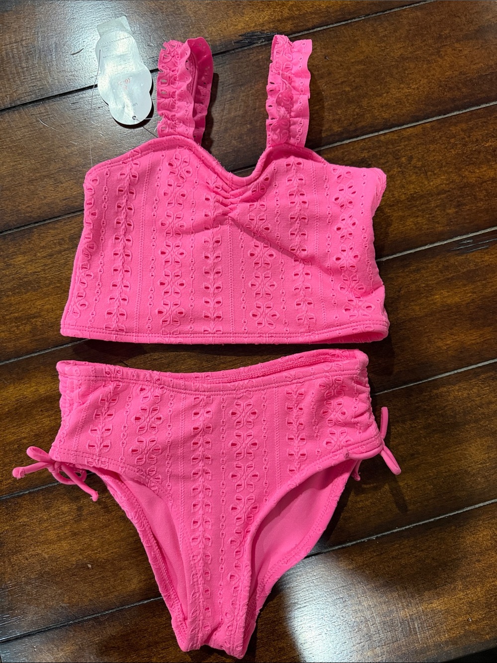 wonder nation Hot Pink Eyelet Ruffle Tankini Set